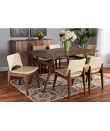 Orella Beige Faux Leather Upholstered and Walnut Brown 7-Piece Dining Set - $21,823.66 MXN