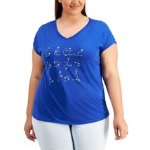 Style&amp;Co Womens Top Horoscope Constellation Graphic V Neck Short Sleeve Blue 2X - £14.28 GBP