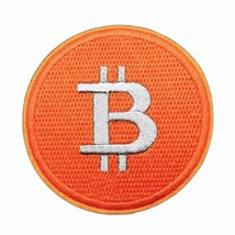 BITCOIN IRON ON PATCH 3&quot; Round Orange with Silver Metallic Thread Embroi... - $3.95