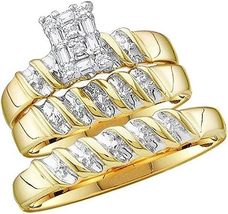 2.50 Ct Round Cut CZ Diamond Trio Set Wedding Ring 14k Yellow Gold Finish - £159.83 GBP