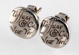 Tiffany &amp; Co. Sterling Silver Notes Round Disk Stud Earrings Gorgeous - £179.67 GBP