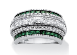 Emerald Cz Anniversary Eternity Ring Platinum Sterling Silver 6 7 8 9 10 - £160.35 GBP