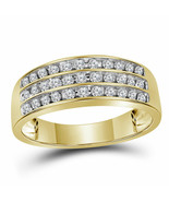 10kt Yellow Gold Mens Round Diamond Wedding 3-Row Band Ring 1/2 Cttw - £465.70 GBP