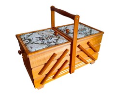Sewing box with upholsted lids, wood storage box for jewelry, large wooden box - £94.90 GBP