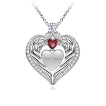 Engraved Heart Necklace For Women With Angel Wing In Silver Engagement Pendent - £146.27 GBP