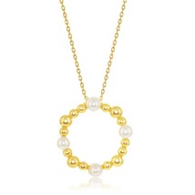 Silver Freshwater Pearl and Beaded Circle Necklace - Gold Plated - £53.32 GBP
