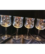Set of 4 Vtg. Romania  Etched Glass Wine Goblets - $65.19 CAD