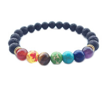 8mm Beads Lava Rock 7 Chakra Healing Balance Bracelet for Men Women Reiki Prayer - £7.63 GBP