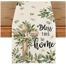 Cross Olive Leaves 13x72 Inch Spring Table Runner - Rustic Floral Decor - $24.70