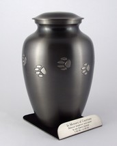 45 Cubic Ins Brushed Nickel Brass Pawprint Pet Cremation Urn with Engraved Base - £115.87 GBP