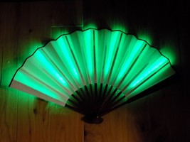 Japanese Art Print Silk Hand Folding Fan Fashion Decor Green Led Glowing - £27.06 GBP