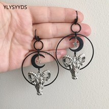 Goth Witch&#39;s Rites Mystical Ram Earrings Moon Darkly The Sacred Punk Jewelry Fas - £10.39 GBP