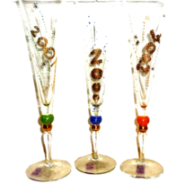 3 New Year´s Celebration German Champagne Flute Glasses - $24.95