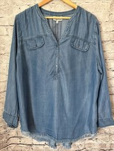 Hester &amp; Orchard Chambray Popover Long Sleeve Fray Edge Womens XL - $242.96 MXN