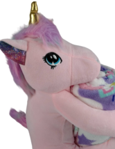 Unicorn Pink Plush Huggable Animal Throw Kids Blanket Set Your Zone Rainbow - £28.06 GBP