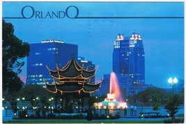 Florida Postcard Orlando Lake Eola Park City Lights Gazebo Fountain - £1.73 GBP