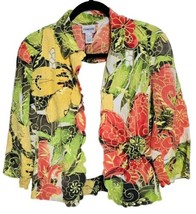 Chicos Women Jacket 1(8) Linen Open Front Multicolor Floral Cutout Jacket Artsy - £19.58 GBP