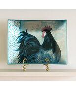 Country Retro Rooster Blue Glass Decorative Platter Kitchen Decor 1 Per ... - €21,29 EUR