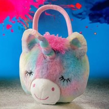 Dan Dee Unicorn Plush Basket Pastels Pail Rainbow Ombre Stuffed Colorful Handled - £19.38 GBP