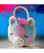 Dan Dee Unicorn Plush Basket Pastels Pail Rainbow Ombre Stuffed Colorful... - £19.46 GBP