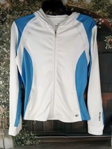 Pearl Izumi Jacket Women&#39;s Size M Fully Zip/ Pockets Hoodie White/Blue Stripe - $18.80