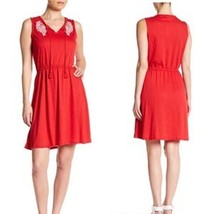 Joe Fresh Dress XL Bright Red White Embroidery Keyhole Tassel Tie Closur... - $29.00