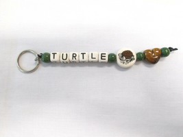Cermaic Box Turtle with Brown Heart and Green Round Beads Key Chain Key ... - $9.75 CAD
