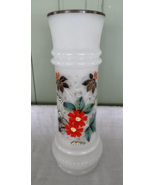 Antique Vintage Hand Blown Painted Bristol Glass Vase Floral Design 11&quot; ... - $637.11 MXN