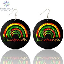 Black 1865 juneteenth day wooden drop earrings for women gifts rainbow printing fashion thumb200