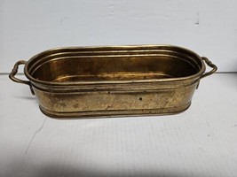 Vintage Brass Oval Planter Cache Pot Handles Ribbed India Rustic Decor 4&quot; Tall - £14.30 GBP