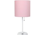 White Stick Table Desk Lamp With Usb Charging Port And Drum Fabric Shade... - $51.29