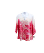 Women Top Plus Size Palm Print Chiffon Sleeve Pink Gemstone Combo Size 3X - $320.24 MXN