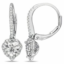 1.20Ct Round Cut Diamond Drop/Dangle Halo Earrings 14Kt White Gold Over - £66.42 GBP