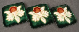 Vintage Japan SATO Cloisonne Shippo Yaki Green Floral Pink Iris Enamel Coasters - £19.76 GBP