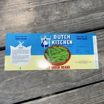 Vintage Dutch Kitchen Soup Can Label Unused 12/1960 Blue Lake Cut Green ... - $4.95