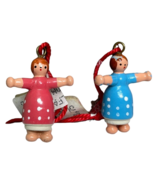 2 Kathe Wohlfahrt Christmas Ornaments Girls Blue and Pink Polka Dot Dres... - £21.23 GBP