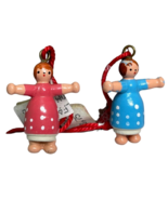 2 Kathe Wohlfahrt Christmas Ornaments Girls Blue and Pink Polka Dot Dres... - $26.99