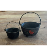 2 Vintage Mini Solid Cast Iron Black Cauldron W/ Handle Smelting Pots - $25.38 CAD