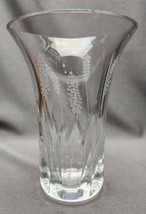 Vintage Cut Crystal Vase 8&quot; Heavy Lead Crystal Etched Flowers Flared Vase Decor - £31.15 GBP