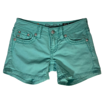 Miss Me Womens Casual Shorts Mint Green Pockets Stretch Rhinestone Low Rise 26 - £20.58 GBP