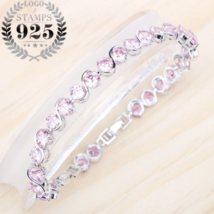 925 Sterling Silver Round Pink AAA+ Cubic Zirconia Bracelet - £23.97 GBP
