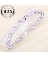 925 Sterling Silver Round Pink AAA+ Cubic Zirconia Bracelet - £23.59 GBP