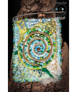 wish talisman, bag charm, safety pin boho amulet, hippie brooch, green, blue - $29.00