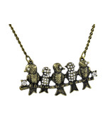 Antiqued Brass Finish Rhinestone Accented Birds on a Wire Necklace 20 Inch - £11.23 GBP