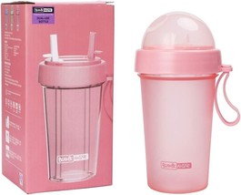 Dual-use Practical Water Bottle w/Straw Frosted, Leak-Proof, Anti-Fall 14oz PINK - £13.21 GBP