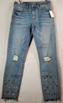 Mavi Jeans Women Size 27 Blue Denim Pockets Flat Front High Rise Distressed Logo - £18.78 GBP
