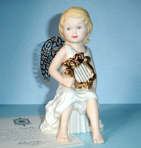 Lenox Little Graces Tranquility Angel Figurine Golden Harp 6.25&quot; Vintage... - $49.90