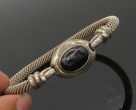 ESPO SIG 925 Silver - Vintage Cabochon Cut Black Onyx Bangle Bracelet - BT8185 - £84.50 GBP