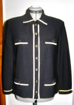 VINTAGE “ST. JOHN COLLECTION by MARIE GRAY” BLACK KNIT JACKET w/ BEIGE K... - $38.61