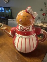 Old Fashion Ginger and Spice Gingerbread Woman Ceramic Teapot 8.5&quot; Christmas Tea - $28.05